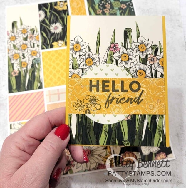 Daffodil Afternoon Designer Paper pack - free Sale-a-Bration 2022 gift from Stampin' UP!. Customer Thank You cards by Patty Bennett