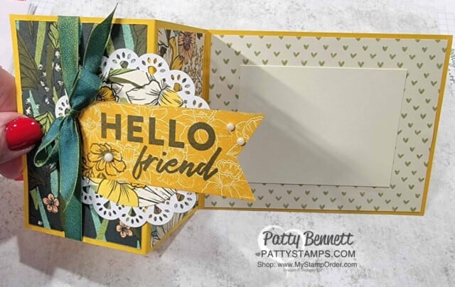 Make a Z Fold card with the Stampin' UP! Sale-a-Bration Daffodil Afternoon designer paper www.PattyStamps.com