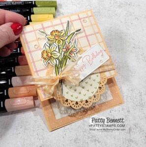 Daffodil Daydream Bundle from Stampin UP! fun fold card featuring Stampin' Blends and Daffodil Afternoon designer paper. by Patty Bennett