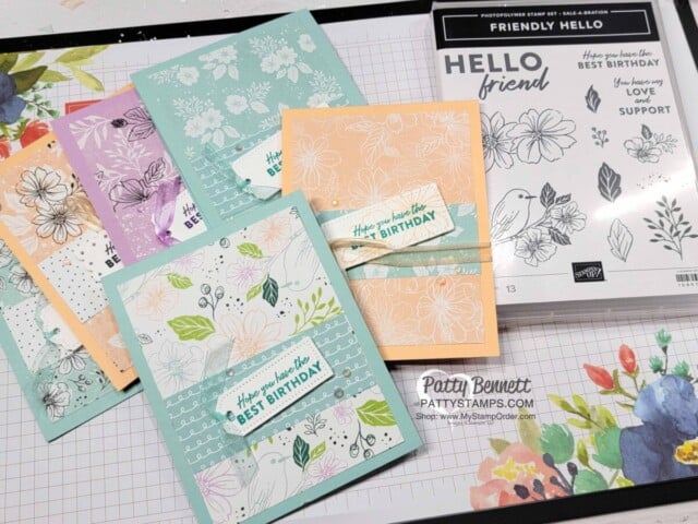 Friendly Hello Sale-a-Bration Bundle birthday cards for Customer Thank You Cards. Stampin' Up! tip from Patty Bennett