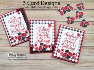 Hello Ladybug card ideas featuring Pattern Party black and white gingham paper. Stampin UP! rewards - host - gift option.
