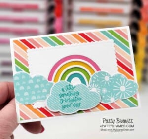 Brilliant Rainbow dies card ideas featuring Sunshine & Rainbows designer paper and cloud punch, with Patty Bennett, free video tutorial