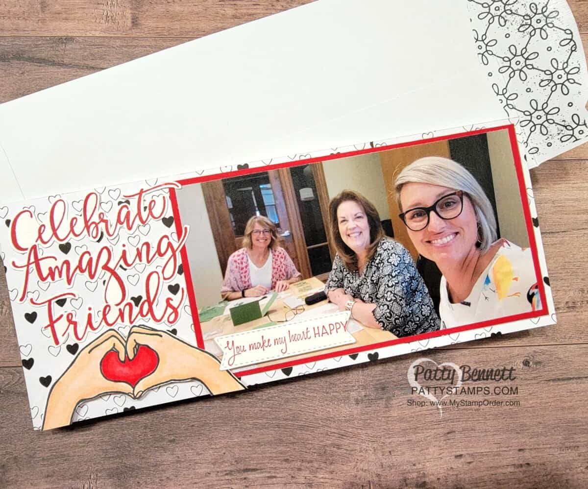 Celebrating Women blog hop featuring Create with Friends stamp set and All Together bundle and designer paper from Stampin' Up!. Slimline card by Patty Bennett