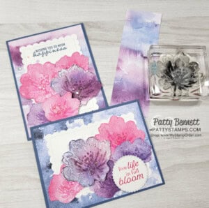 Card ideas for: Stamp Flowing Flowers images onto scraps from the New Horizons designer paper stack. by Patty Bennett