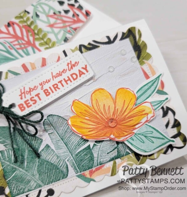 Birthday Note Card featuring Stampin' UP! Island Vibes stamp set and Art in Bloom bundle with Artfully Composed designer paper.