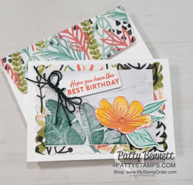 Birthday Note Card featuring Stampin' UP! Island Vibes stamp set and Art in Bloom bundle with Artfully Composed designer paper. 