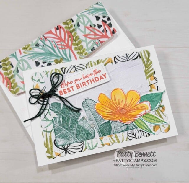 Birthday Note Card featuring Stampin' UP! Island Vibes stamp set and Art in Bloom bundle with Artfully Composed designer paper. 