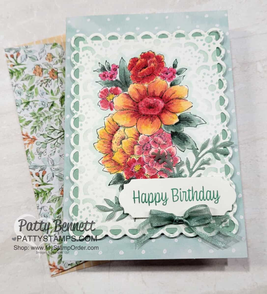 Color the Stampin' UP! Blessings of Home floral image with Stampin' Blends markers! Birthday card idea by Patty Bennett