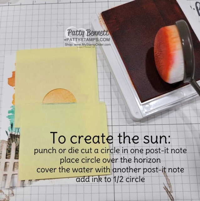 Tip for the sun: Sunset card: Oceanfront card featuring the Horizons dies fence and pebbles, by Patty Bennett