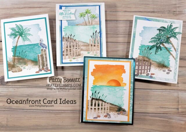 Oceanfront cards also featuring Stampin' Up! Paradise Palms and On the Horizon sets! by Patty Bennett