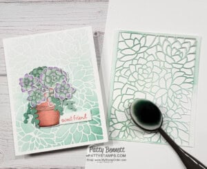 Use the Potted Succulent background die as a mask or stencil with Blending Brushes and ink! Stampin' Up! card by Patty Bennett