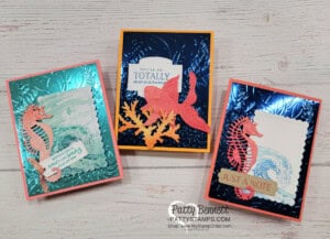 3 Card Ideas for the Stampin' UP! Seashells 3D embossing folder and Sea Life dies with Glimmer paper! by Patty Bennett