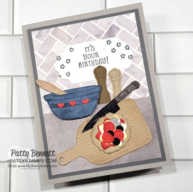 What's Cookin bundle from Stampin' UP! paired with Potted Succulents dies creates a cute birthday Pizza card!