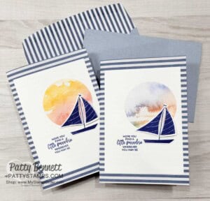 Let's set sail Stampin' UP! punch bundle: easy card ideas with New Horizons designer paper, by Patty Bennett www.PattyStamps.com