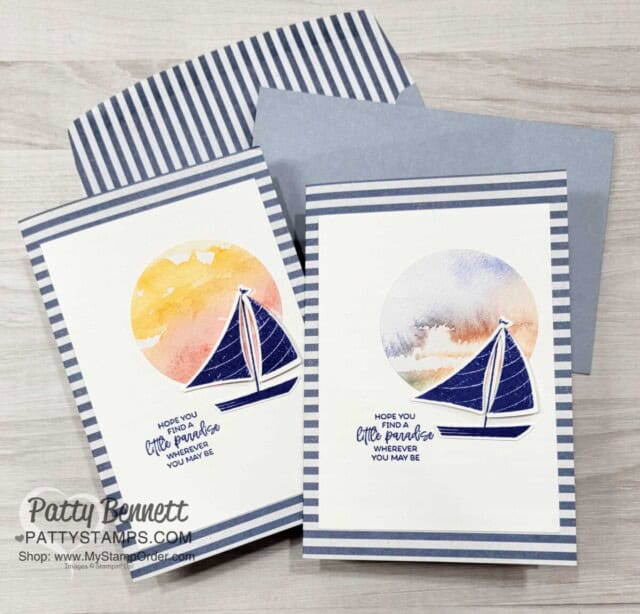 Let's set sail Stampin' UP! punch bundle: easy card ideas with New Horizons designer paper, by Patty Bennett www.PattyStamps.com