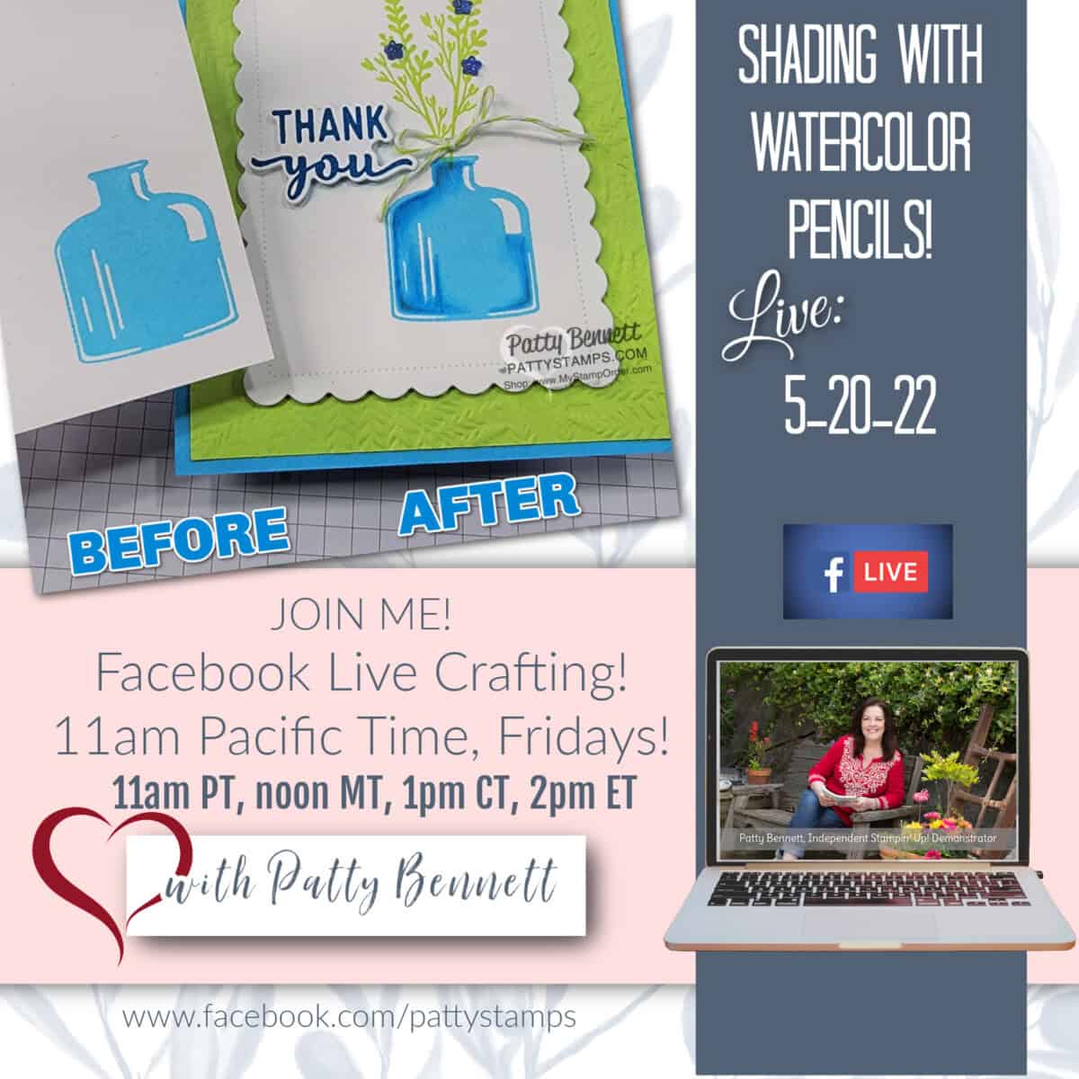 Bottled Happiness set shaded with Watercolor pencils - live video today with Patty Bennett