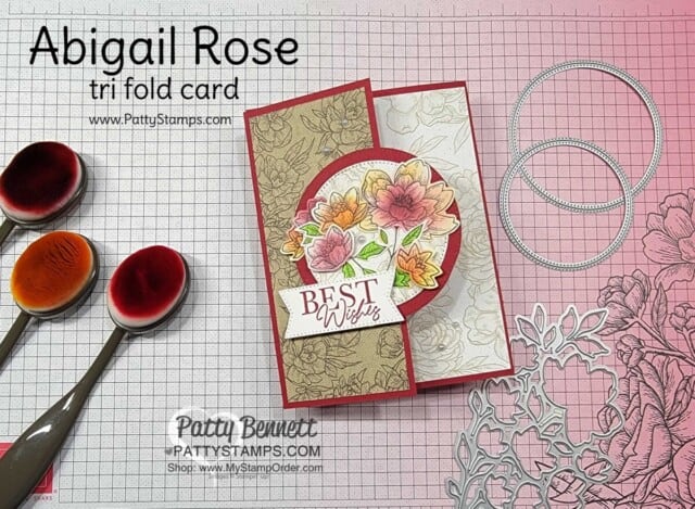 Double Circle Fun Fold Stampin' Up! card instructions featuring Abigail Rose suite and Blending Brushes by Patty Bennett