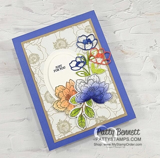 Cottage Rose Stampin Up! set & die bundle card idea featuring Deckle Rectangle dies and blending brushes, by Patty Bennett