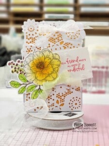 Stampin' UP! Delicate Details Treat Box featuring Cottage Rose floral image colored with Blending Brushes, by Patty Bennett