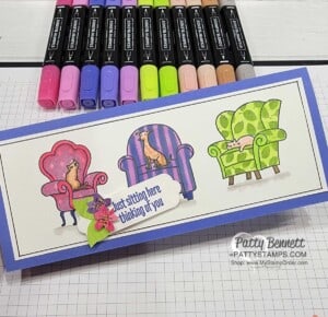 Sit Stay Relax Stampin' Up! host reward set colored with Stampin' Blends markers. Slimline cards by Patty Bennett