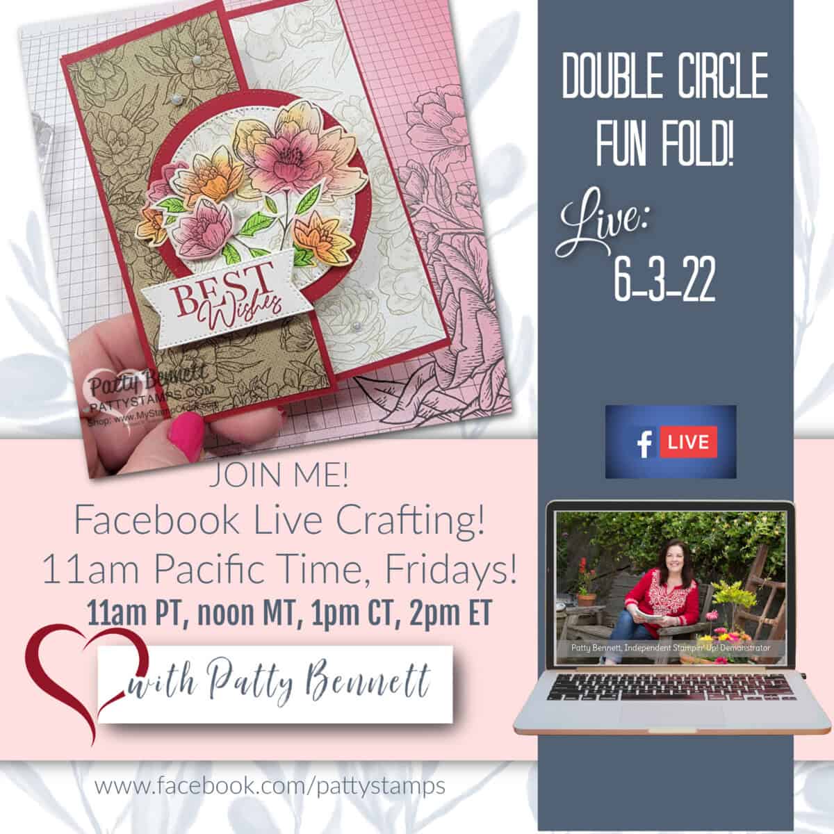 Facebook Live: Abigail Rose designer paper from Stampin Up! colored with Blending Brushes, for fun fold card.