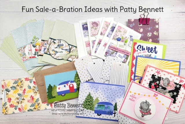 Stampin' UP! Sale-a-Bration 2022 gifts with purchase. Stamp sets, dies, designer paper and more! shop online with Patty www.PattyStamps.com/shop