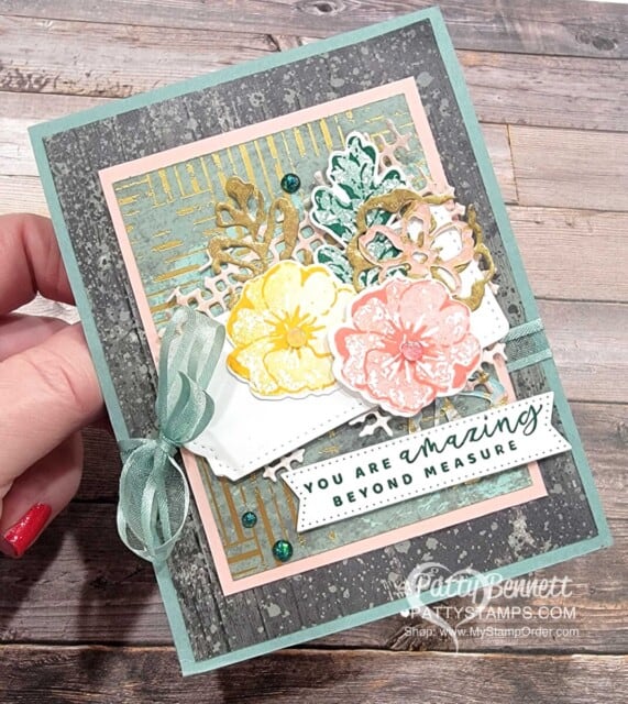 Handmade Card ideas featuring Stampin' Up! Texture Chic suite with flowers and leaves. video by Patty Bennett www.PattyStamps.com