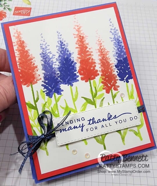 Wisteria Wishes stamp set flipped upside down to create Red Salvia, Lupine or Blue Bonnets! Stampin' Up! card idea by Patty Bennett