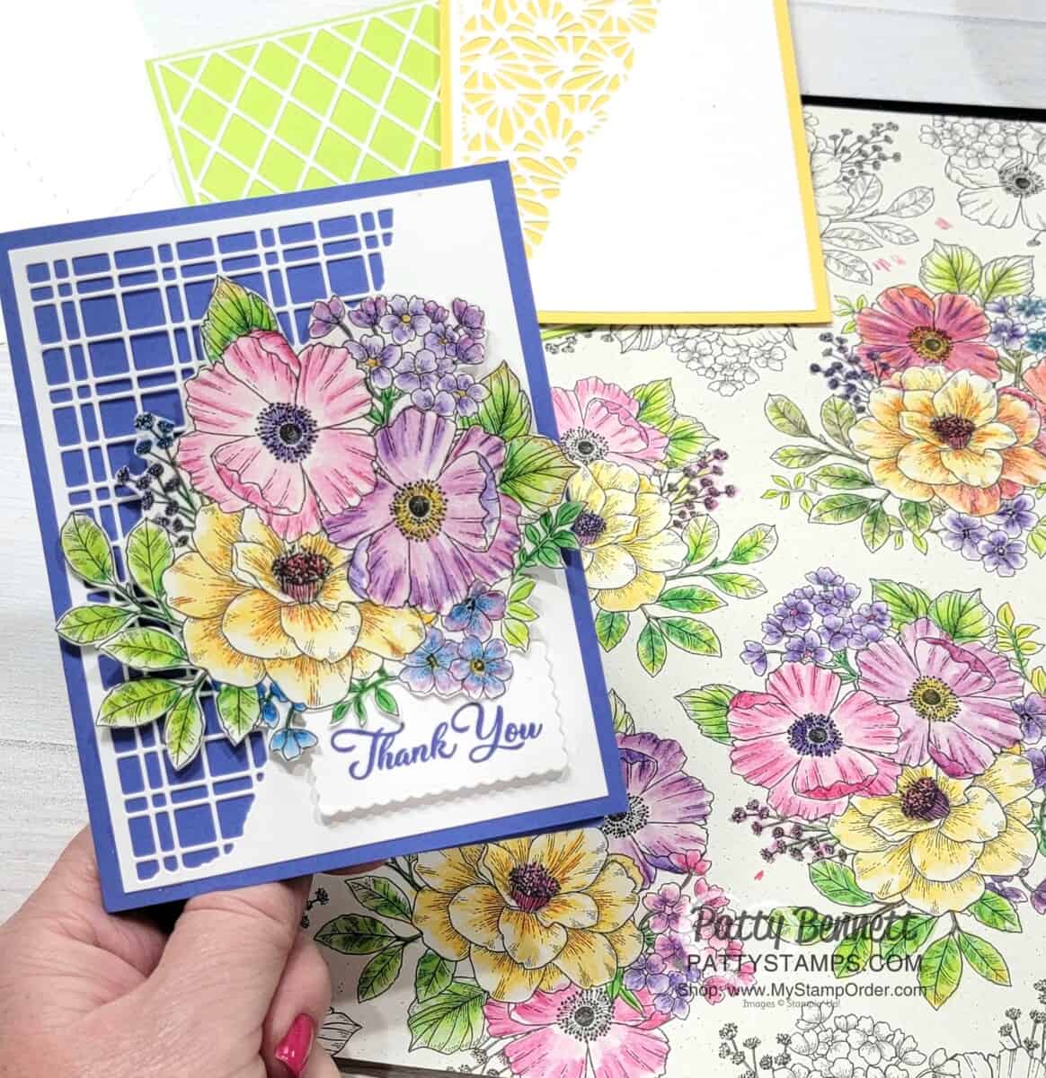 Watercolor Pencil coloring on Abigail Rose designer paper and card making with the Split Card Texture dies, by Patty Bennett