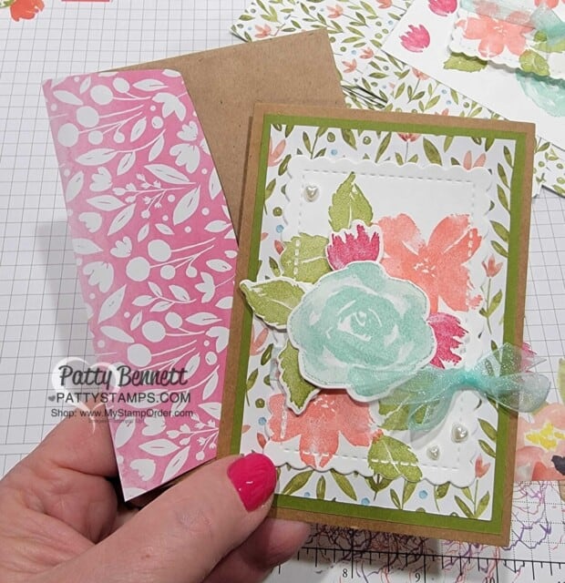 True Beauty bundle and Awash in Beauty Stampin Up! designer paper Kraft Note Card idea by Patty Bennett