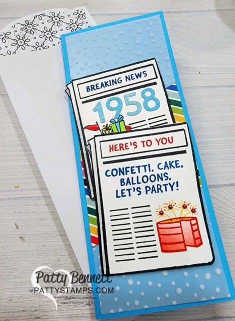 Breaking News stamp set from Stampin' UP! - Birthday card idea with birth year. Newspaper stamp! by Patty Bennett