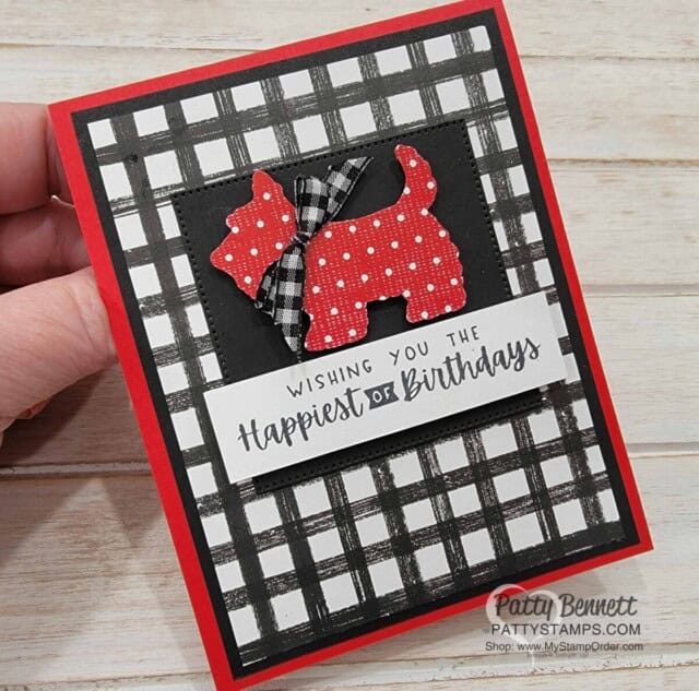 Stampin' UP! Christmas Scottie dog punch bundle easy birthday card idea with Gingham Cottage paper.