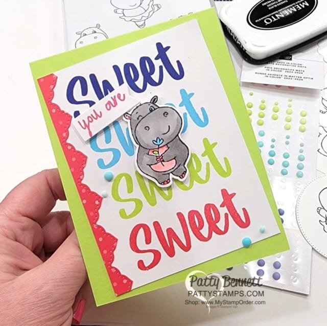 Hippest Hippos Sale-a-Bration gift card idea featuring Sweetest Cherries stamp set and Stampin' UP! In Colors, by Patty Bennett