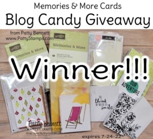 Winner of the Stampin Up! Memories & More cards blog candy giveaway from Patty Bennett www.PattyStamps.com