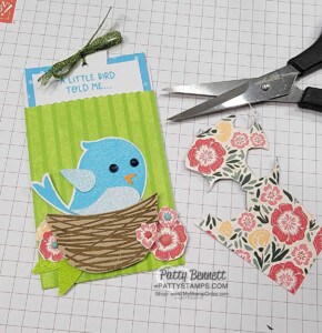 Sweet Songbird bundle and Mini Pocket Envelope die for fun special occasion card. By Patty Bennett