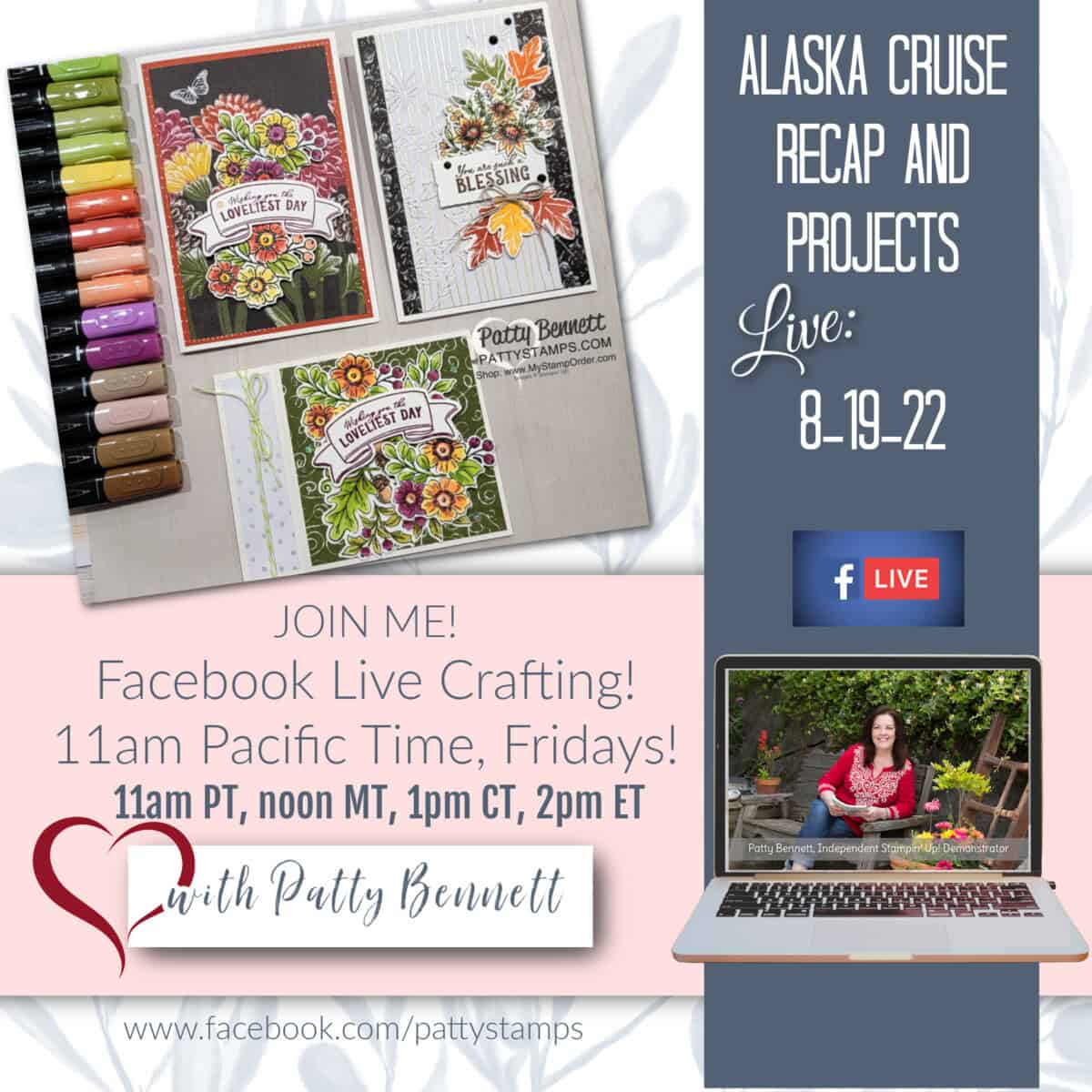 Join Patty for a Facebook Live today: Alaska crafting cruise recap and Rustic Harvest Class Projects