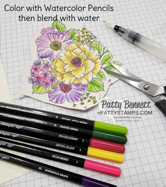 Abigail Rose floral card with Stampin' UP! Watercolor Pencils by Patty Bennett 