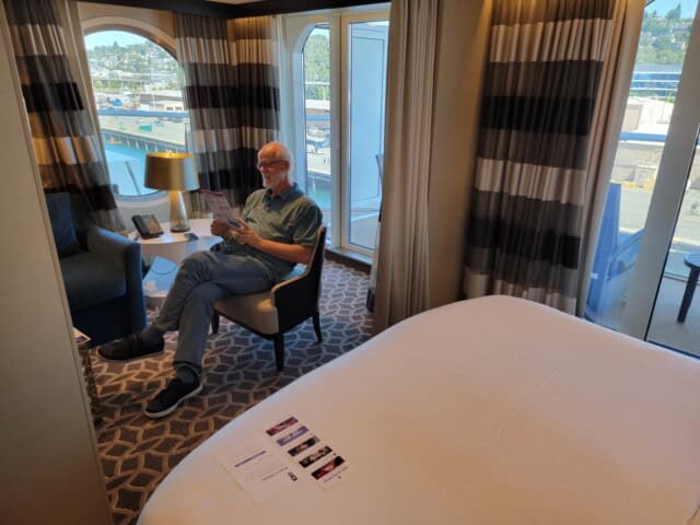 Sitting area and corner windows Royal Caribbean Ovation of the Seas Grand Suite 7634 www.PattyStamps.com