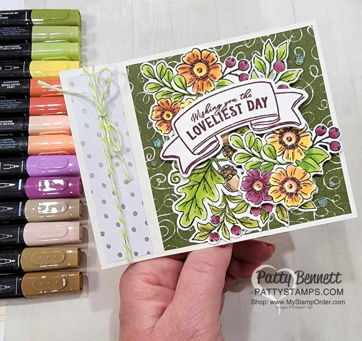 Fond of Autumn bundle colored with Stampin' Blends markers by Patty Bennett Alaska crafting cruise project