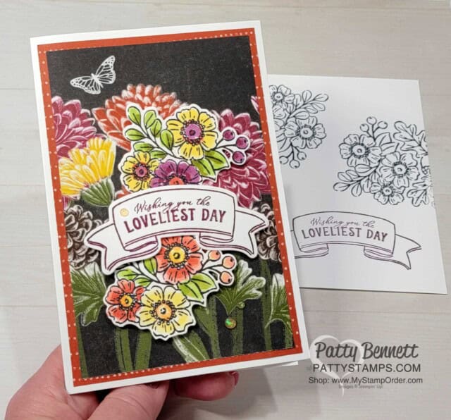 Rustic Harvest designer paper Fall Floral Card idea by Patty Bennett. Stampin' Up! papercrafting products. Alaska Crafting Cruise 2022