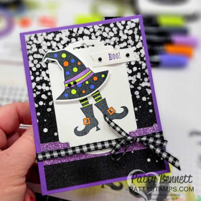 Stampin' Up! Halloween card idea with Bewitching bundle and witches hat punch by Patty Bennett