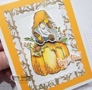 Stampin' UP! Rings of Love paper Sale-a-Bration 2022 Kindest Gnomes pumpkin fall card with Watercolor technique. www.PattyStamps.com