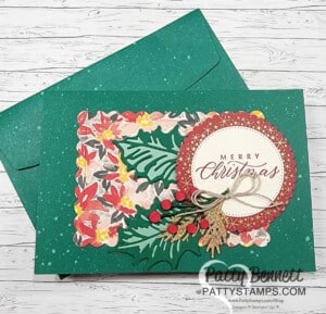 Stampin' Up! Christmas Card idea featuring Holly Berry dies, Rings of Love paper and Memories & More card base.