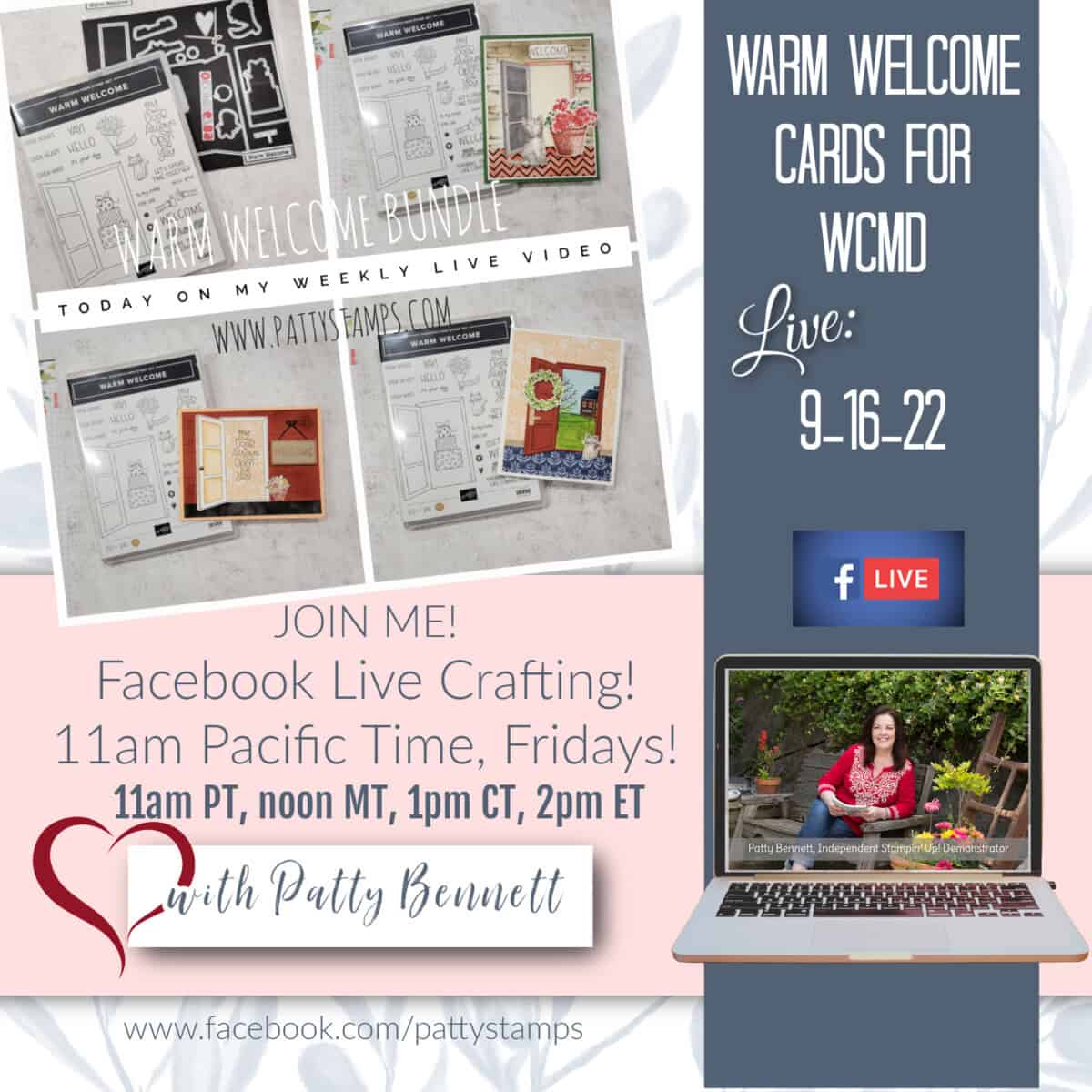 Warm Welcome bundle from Stampin' Up! for World Card Making Day. Free live video with Patty Bennett