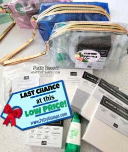 Last Chance at this low price. Stampin' Up! adhesive kit with tote. Crafting essentials kit offer from Patty Bennett