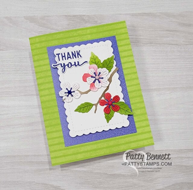 Stampin' Up! Apple Blossom Dies Thank You card idea with die cut flowers by Patty Bennett