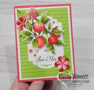 Stampin' Up! Apple Blossom Dies / Apple Harvest Bundle card idea with die cut flowers by Patty Bennett