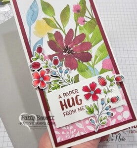 Fresh Cut Stem Dies limited time offer. Awash in Beauty Slimline card idea featuring Stampin' Up! Fresh Cut Flowers bundle colored with STampin' Blends markers by Patty Bennett