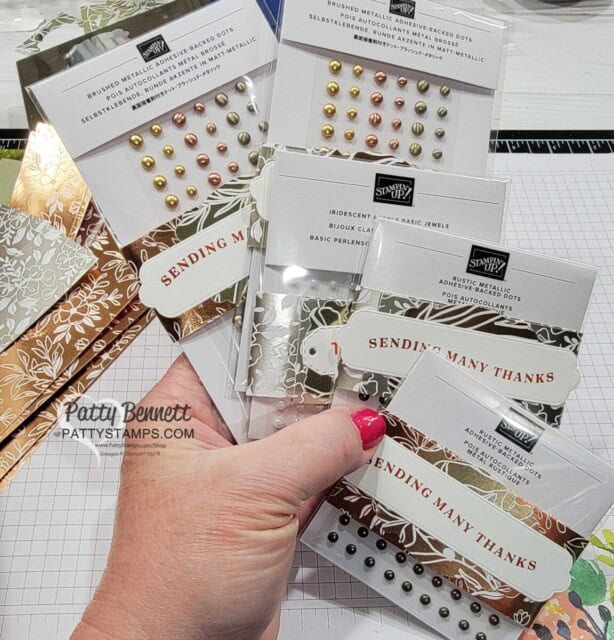 Using Splendid Day designer paper to wrap Stampin' Up! embellishment gifts for customers. www.PattyStamps.com