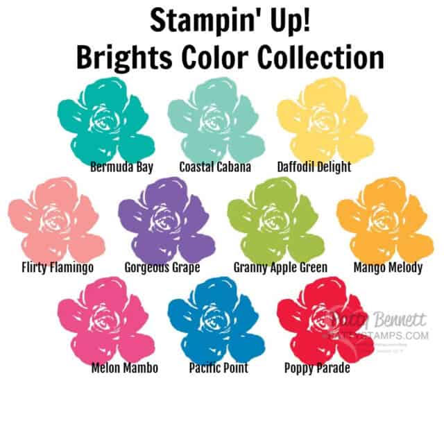 Stampin' UP! color collection of ink, cardstock, Blends and accessories. Brights color family